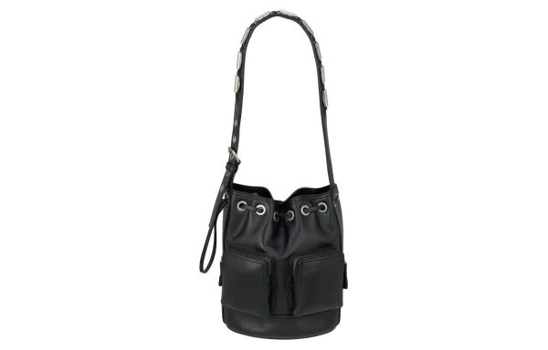 ZARA Cow Leather Bucket Bag Handbag Shoulder Bag Women's Black